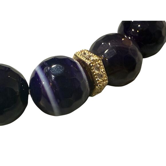 Rustic Cuff PURPLE ONYX BEADS w/ Gold accents & logo Stretch Stacking Bracelet - Picture 11 of 12